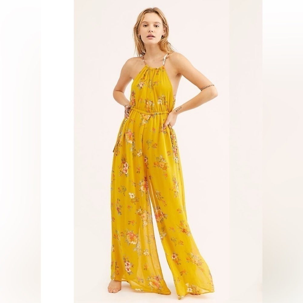 Free People Yellow Floral Georgia Jumpsuit